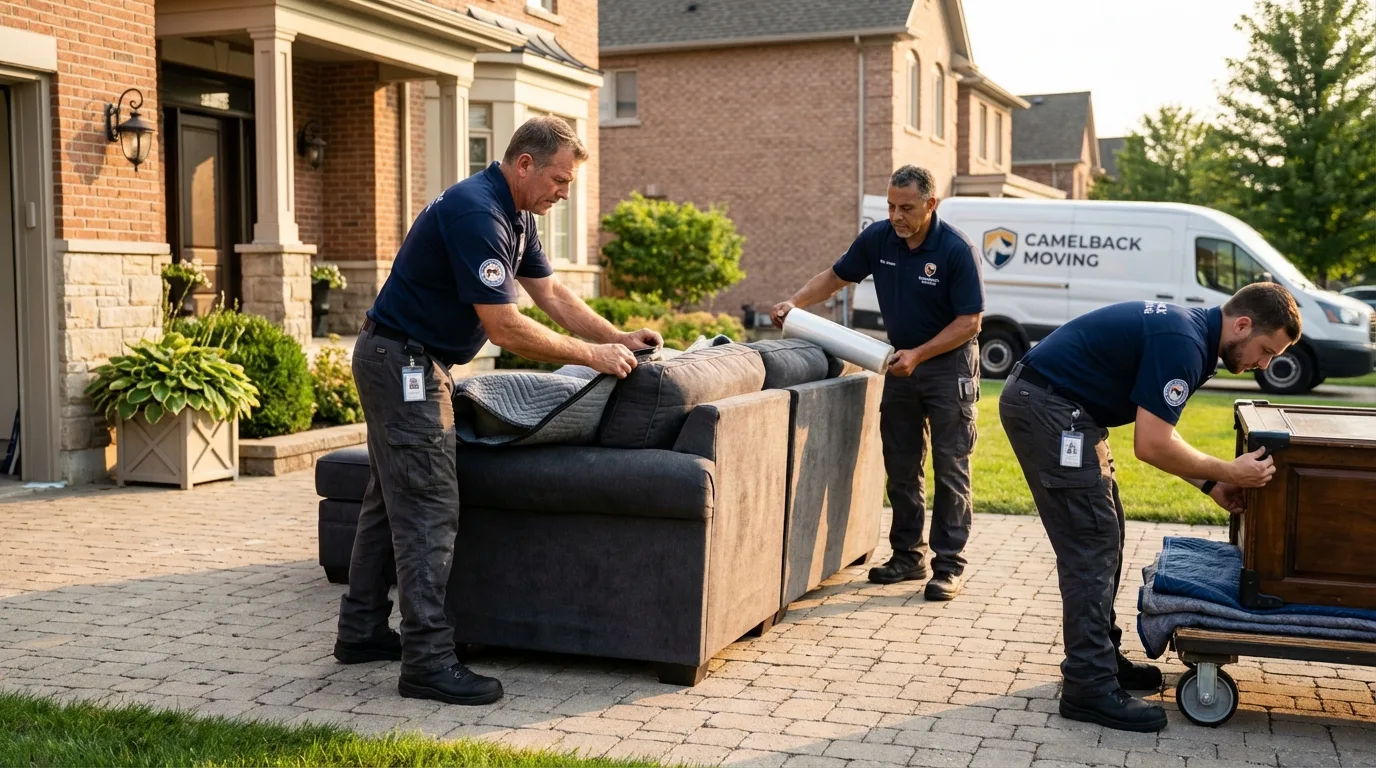 Large estate moving crew wrapping furniture in Springfield Gardens, NY